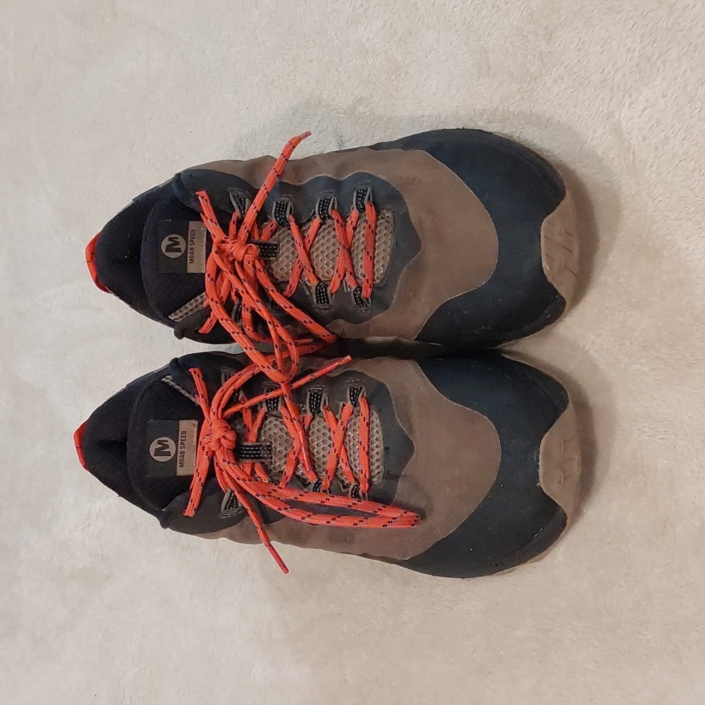 Merrell Men's Moab Speed hiking shoes black & brown with orange laces Sz 10.5 - Picture 2 of 11